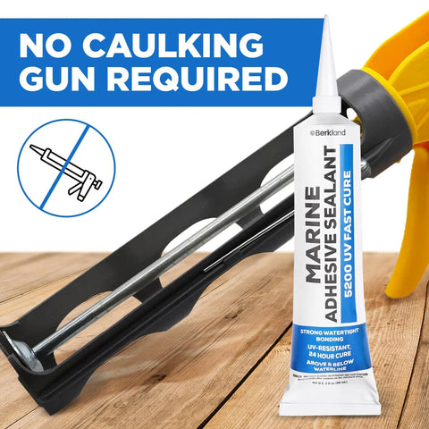 Fast Cure White Marine Adhesive Sealant 5200 for Above and Below Waterline, UV Resistant Marine Caulk shown without caulking gun.