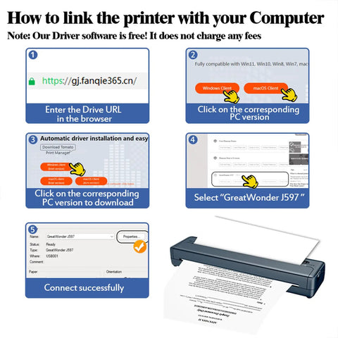 How to link Slick Wireless Tattoo Transfer Stencil Printer For A4 Paper with a computer, showing setup steps and printer.