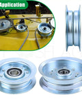 Heavy Duty Idler Pulley Replacement For John Deere GY22172 And GY20629 Fits 42 Deck D130 Mower Parts showing two pulleys.