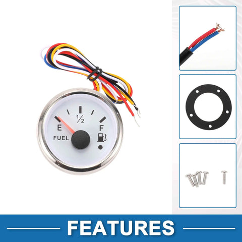 Universal Fuel Sender Unit And Gauge Kit 3.9 Inch for Boat Marine RV Car Truck with four wires and a half full indicator.