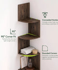 Total Game Changer Corner Wall Shelves Five Tier Floating Storage Rack With Trendy Zigzag Design Columbia Walnut Finish showing 90-degree corner fit and rounded corners.
