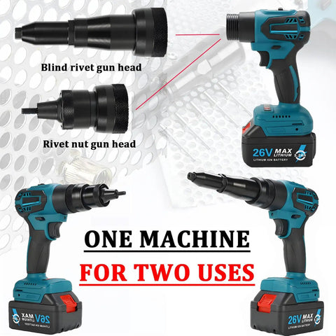 26V Brushless Cordless Rivet Gun Electric Blind Riveter Tool Kit with interchangeable heads and battery