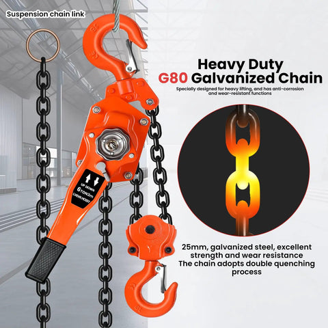 Beefy Heavy Duty 6 Ton Lever Chain Hoist Come Along With 10 Ft Lift, G80 Chain, Double Pawl Brake, Garage, Warehouse Use