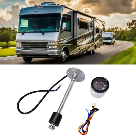 Rock Solid Fuel Water Level Sending Unit Gauge Kit With Hella Accurate 240 33 Ohm Stainless Steel Sender Sensor For Boat Truck Rv Car Featuring Smooth Reading Black Dial Display with RV