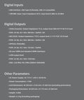 Specifications list for USB Digital Interface for HiFi Audio Setups With DSD 2048 and PCM 1.536M, showing inputs, outputs, and parameters.