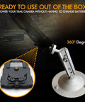 Beefy Solar Panel For Trail Cams With 6V 1700mAh Battery Pack Waterproof IP66 Outdoor Wireless Charger mounted on 360 degree bracket.