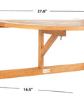 Natural Teak Balcony Hanging Half Table For Rail Mount Outdoor Space Saver Serving Shelf dimensions 16.5x27.6x13 in.