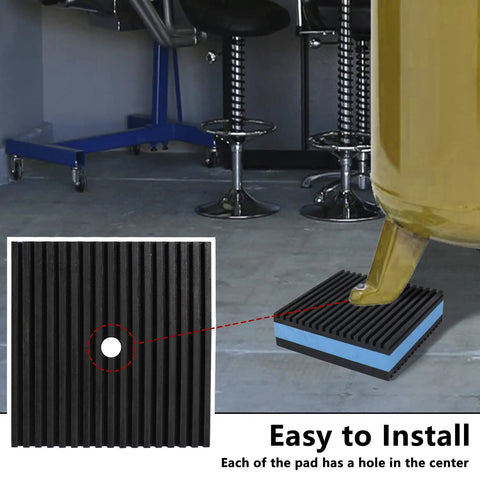 Kick Back The Shake With Killer Blue Eva Rubber Anti Vibration Pads Heavy Duty Shock Absorbing Isolation Mounts For Air Compressors Washers Dryers Treadmills And Hvac Units Shield Your Setup From Gnarly Thumping Pack Of Four installed under compressor with hole in center for stability