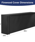 Heavy Duty 8-Foot Firewood Rack Cover With Zipper And Front Flap, 600D Oxford Waterproof, showing dimensions 96x24x46 inches
