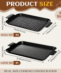 Diagram of Heavy Duty Stainless Steel Grill Tray Set 3 Pack Nonstick Perforated Grill Baskets With Handles showing sizes.