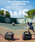 80W Portable Bluetooth Speaker With Big Bass And Rugged Outdoor Vibe, IPX6 Waterproof, 20 Hours Playtime on tennis court