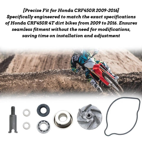 Heavy Duty Water Pump Kit Compatible With Honda CRF450R 4T Dirt Bike 2009 To 2016 full rebuild set with parts layout.