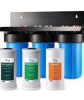 Premium Whole House Water Filter System Knocking Out Lead Chlorine Sediments With Badass 3 Stage Filtration, filters and housing.