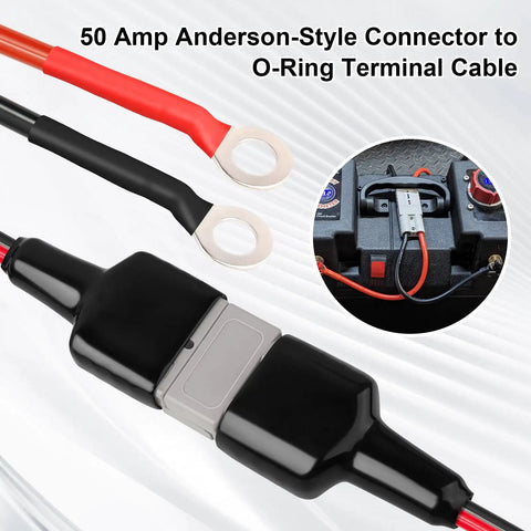 Heavy Duty 8Awg Power Cable 10 Feet Long With Slick Anderson Quick Connect Plugs And Rock Solid O Ring Terminals For Solar Rv Ev And Backup Gear Straight Fire showing 50 Amp Anderson-style connectors and O-ring terminals.