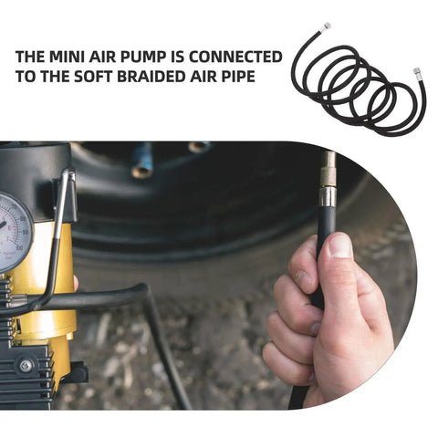 Flexible Airbrush Hose Extension With Gotta Love Flexibility And Plug And Play Quick Connect For Smooth Spray Painting Flow Plus Universal 1/8 Connector For Zero Hang Ups, connected to a mini air pump.