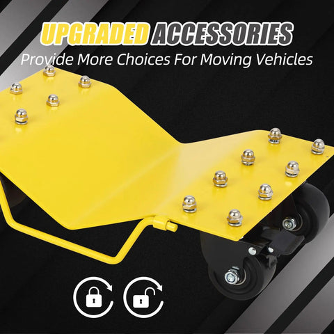 Heavy Duty Car Wheel Dolly With Rock Solid 8000 Lbs Capacity And Tight Grip Lock showing upgraded roller design for vehicle moving.