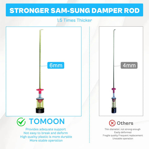 Comparison of 6mm thick TOMOON suspension rod vs 4mm rod for washers, focusing on strength and support features.