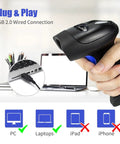 USB 1D Barcode Scanner Handheld Wired CCD Reader For Screen Scanning And Paper Barcodes shown being connected to a computer