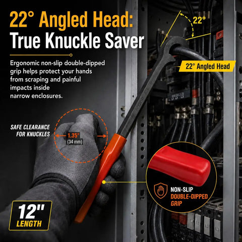 12 Inch Heavy Duty Cable Bender Tool For Easily Bending Max 350 Mcm Copper & Aluminum Wires In Electrical Panels with angled head design.