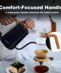 Person pouring water from Gooseneck Electric Kettle With Built-In Thermometer, 1L Stainless Steel, 1000W Fast Boil for coffee brewing
