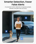 Top Shelf 2K Wireless Outdoor Security Camera Equipped With Badass Solar Power And Massive Battery Reserve Plus 10 Second Pre Recording For Legit Motion Triggers And Slick Night Vision Clarity, man walking with package and dog.