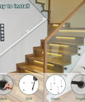 Adjustable Railing Kit With Quick Setup And Top Shelf Safety For Indoor Outdoor Stairs, white wall rail installed beside wooden steps.