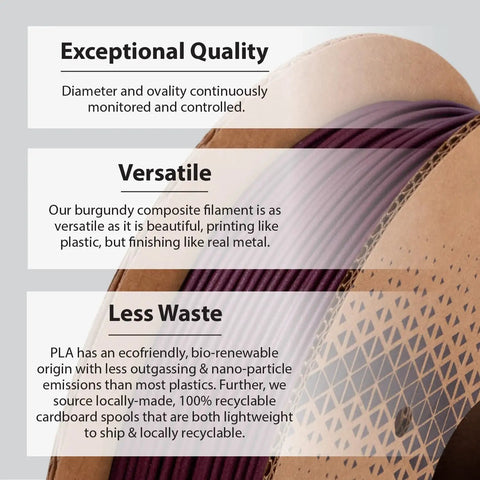 Burgundy Stainless Steel Filament For 3D Printers Packing Sixty Percent Steel Content gives insight into quality and versatility.