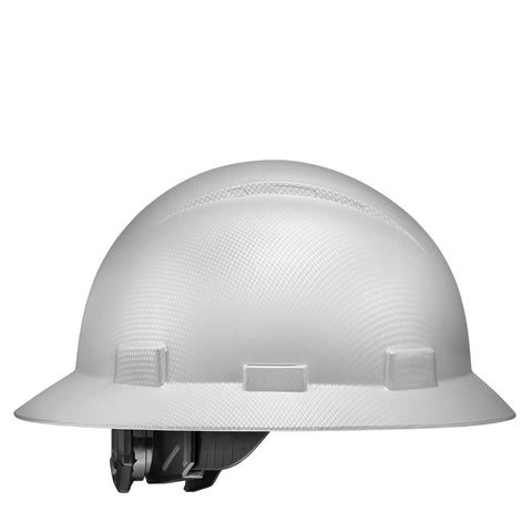 Full Brim Hard Hat For Construction Crew, Lightweight HDPE With Padded Interior, Grey Carbon Fiber Gloss Finish, OSHA Approved Safety Helmet