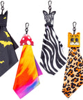 4-pack Seabbo glasses cleaning cloths, double-sided microfiber with clips, bat, mushroom, zebra, leopard designs