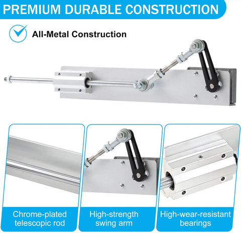 Heavy Duty Reciprocating Linear Actuator With Precision Timing And Variable Speed Controller showing all-metal construction details.