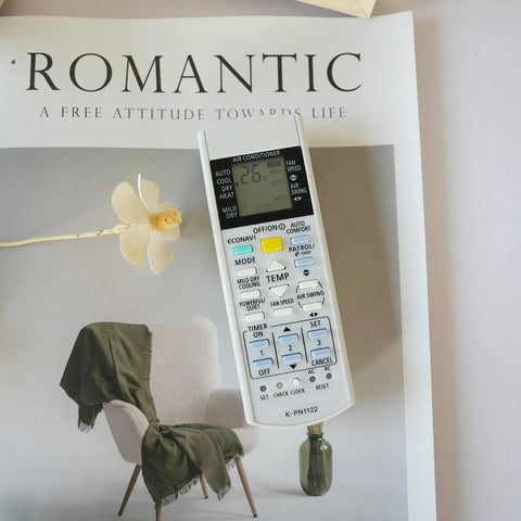 Premium Universal AC Remote Controller For Panasonic Air Conditioner Sub Wireless Temp Display Fahrenheit Celsius A75C2913 on magazine cover.
