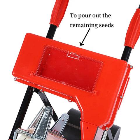 Close-up of a 16cm Spacing Corn Planter With Adjustable Seed Quantity And 10 Nozzles, featuring a red seed compartment.