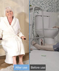 Image showing Rock Solid Toilet Safety Rails For Seniors With Flip Up Armrest Handles aiding safe bathroom transitions.