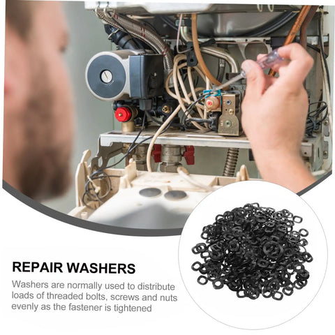 500 Piece Wave Washers Kit Compression Type Spring Steel Gaskets For Automotive, Plumbing, And Home Use, Boosts Stability, Prevents Loosening, Elasticity, And Impact Resistance. Black wave washers for boiler repair.
