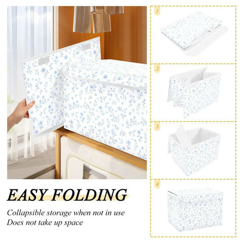 Built Tight Foldable Storage Bin With Heavy Duty Handles And Velcro Close Top For No Sweat Organization, floral design, collapsible, 16.5x12.6x11.8 inches