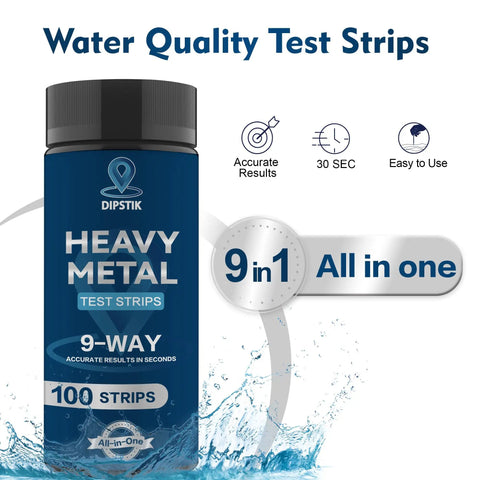 Hassle Free Nine Parameter Heavy Metal Water Test Strips At Home Water Quality Checks With 100 Sheets visual of test strip kit.