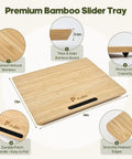 Premium Bamboo Countertop Slider Tray With Heavy Duty Casters And Smooth Glide Design, dimensions 13x14 inches, solid bamboo board, durable pull handle.