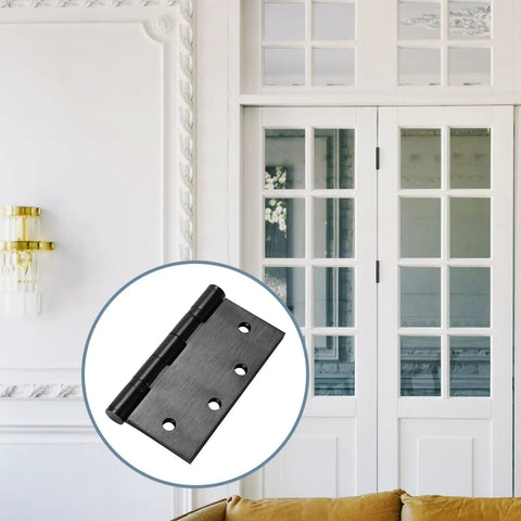 Heavy Duty 4 Point 5 Inch Ball Bearing Door Hinges With Square Corners Matte Black Finish Six Pack next to French doors.