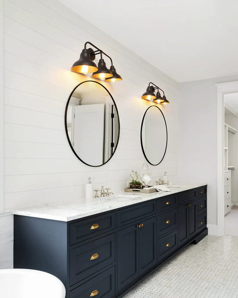 Farmhouse 25 Inch Vanity Light Fixture With Three Lights Over Mirror Rustic Wall Sconce In Metal Lampshade For Bathroom