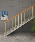 Rock Solid Gold Stair Railing Balusters With Heavy Duty Side Mount Posts And Flexible 270 Degree Adjustable Bracket For Outdoor Deck Porch Fencing No Sweat Setup Top Shelf Quality Kit Included installed on a staircase.