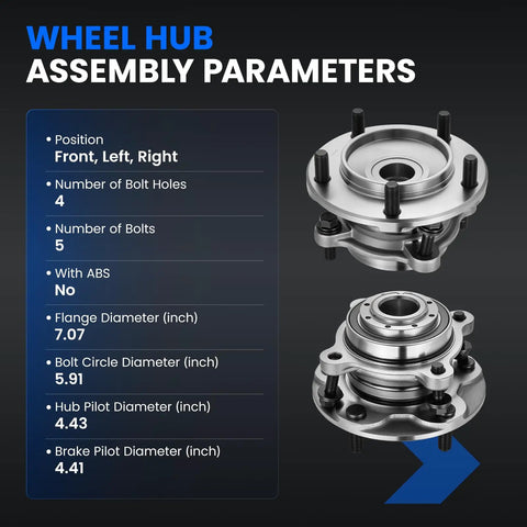 Wheel Hub Assembly Parameters for Front Wheel Bearing Hub Assembly for Toyota Sequoia Tundra includes dimensions and bolt specifications.