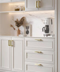 Top Shelf 30 Pack Brushed Gold Cabinet Pulls 6-1/4 Inch Square Drawer Handles Heavy Duty Stainless Steel Hardware With Slick Finish For Modern Kitchen And Home Renovation on white cabinets.