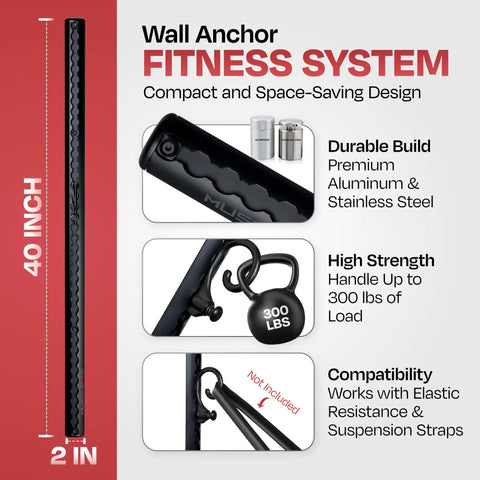 Top Shelf Adjustable Wall Mounted Fitness Anchor System For Heavy Lifts And Full Body Grinds With Brushed Steel Build And Hassle Free Setup For Tight Quarters, 40-inch black wall anchor.