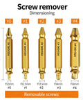 Damaged Screw Extractor Set 6-Piece Pro Drill Bit Kit For Stripped And Broken Screws Removal With HSS Bits gold-colored sizes shown