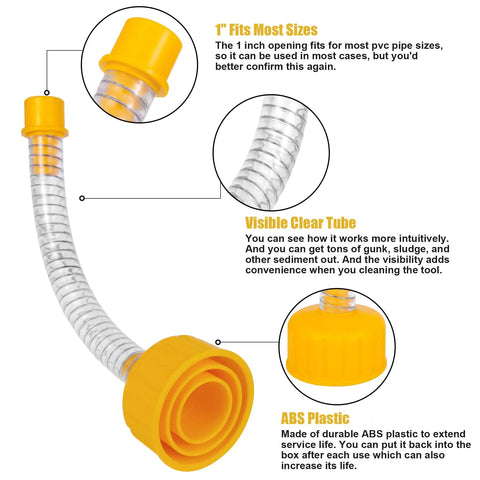 Wet Vac Attachment AC Drain Lines Cleaner Tool AC Drain Line Vacuum Adapter with ABS orange head and clear flexible tube for maintenance.