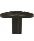 Heavy Duty Vintage Round Cabinet Knob With Classic Colonial Black Finish And 1.25 Inch Diameter Straight Fire Upgrade For Kitchens And Pantries. Close-up view.