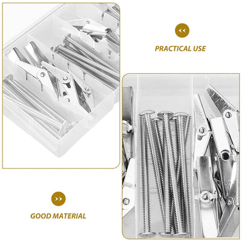 24 Piece Toggle Bolts and Wing Nuts Set for Drywall Mounting, Heavy Duty Iron Fasteners in plastic case, carbon steel