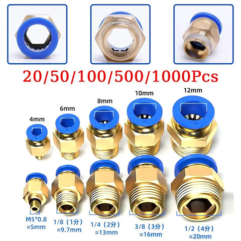 50Pcs Pneumatic Fitting Air Connector Set With 4mm, 6mm, 8mm, 10mm, And 12mm Hose Fittings And 1/8 Inch To 1/2 Inch Thread Quick Connectors For Air Tools, Garage DIY, And Plumbing Projects brass quick-connect fittings in multiple sizes