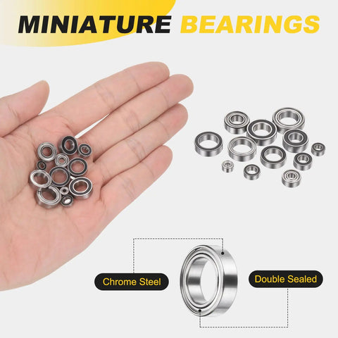 Premium 4 Pack SMR117ZZ Deep Groove Ball Bearings Forged From 440C Stainless Steel And Certified ABEC 5 displayed in hand.