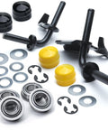 Heavy Duty Bushing To Bearing Conversion Kit And Steering Spindle Rebuild Swap With Sealed Bearings Kills Axle Wear For Good Plus yellow hub covers, black caster caps, and sealed bearings.